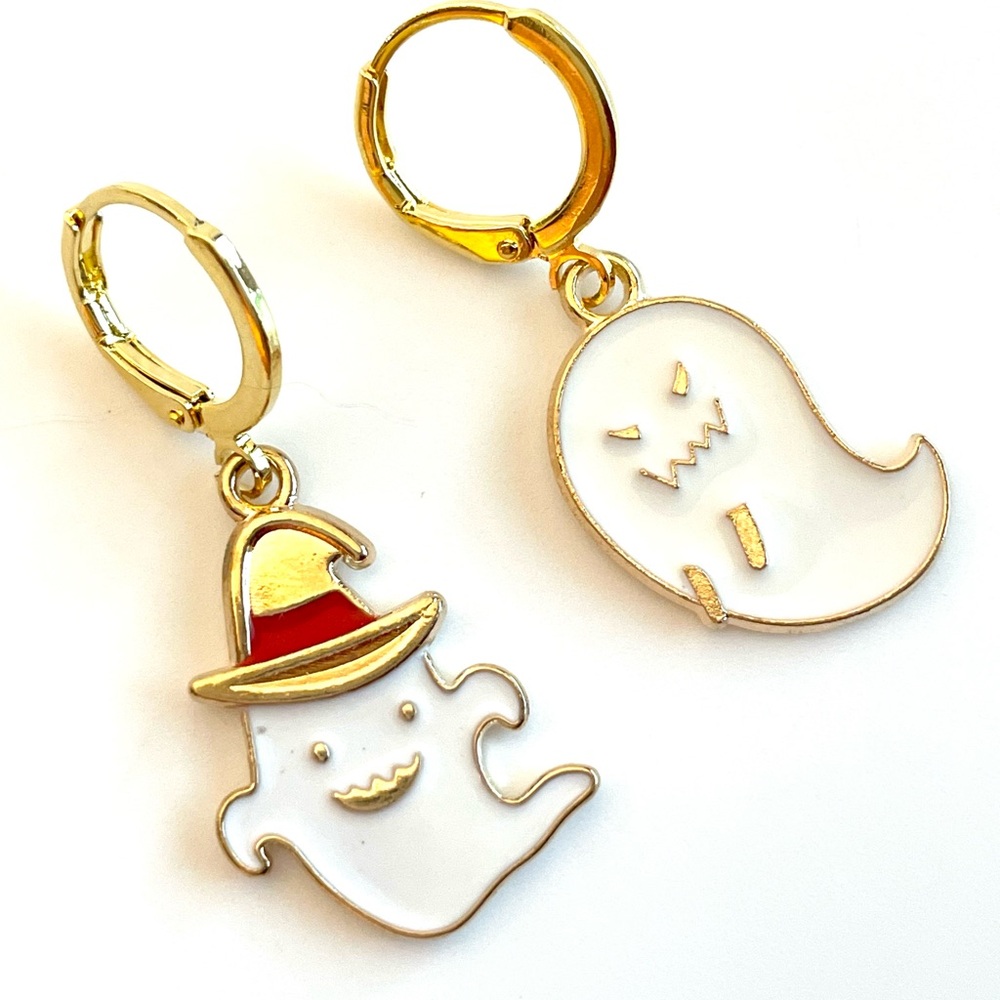 Gold and White Ghost Earrings